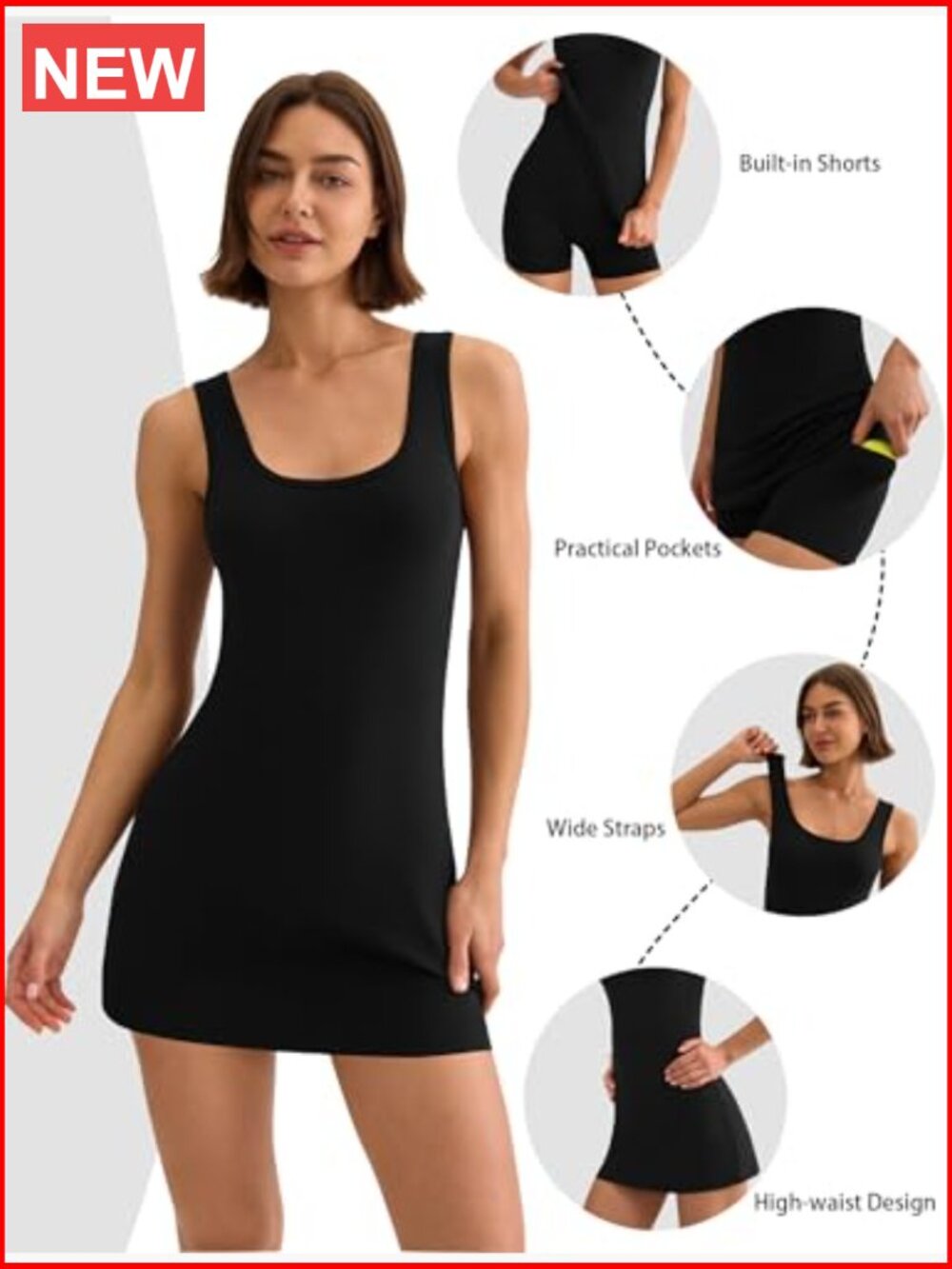 Women's Athletic Dress with Built-in Shorts and Pockets Tennis Golf Workout - Picture 5 of 7